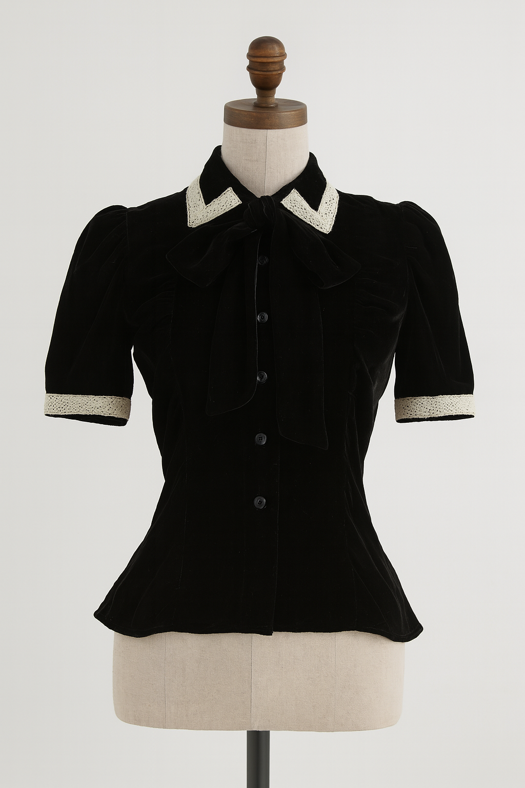 black velvet blouse with lace collar